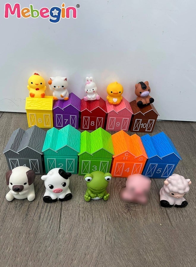 MEBEGIN 20PCS Farm Animals Toys Set with 10 Animals and 10 Houses, Montessori Learning Toys, Color Discrimination and Sorting Games, Ideal Gift for Babies Aged 12M+ - Image 5